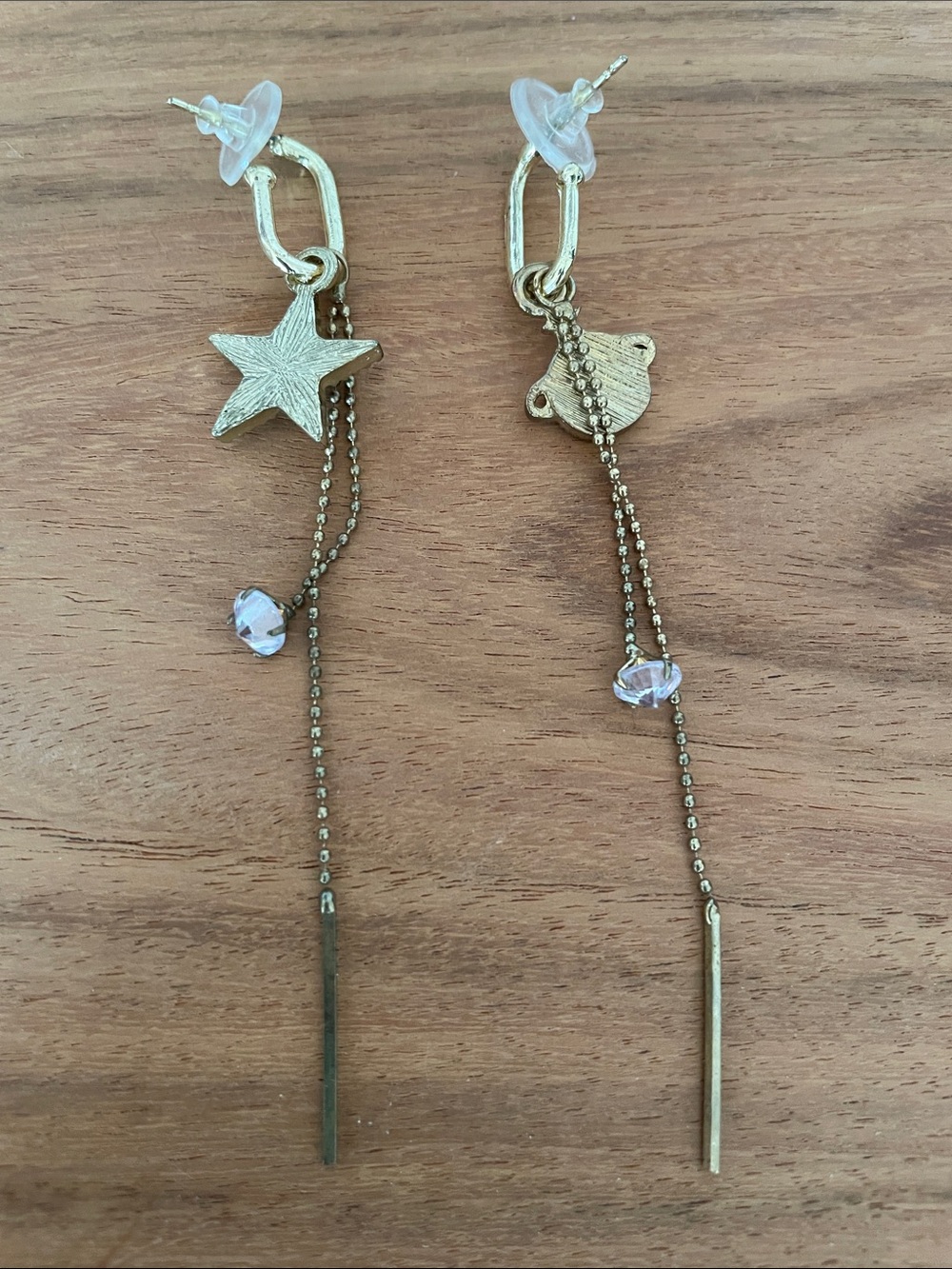Gold Star & Planet Drop Earrings with Iridescent Accents - Picture 3 of 3